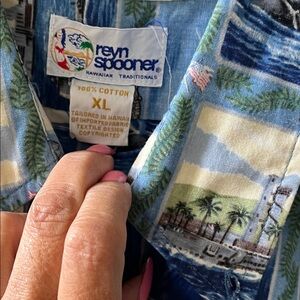 Reyn Spooner Blue and Green Hawaiian Shirt